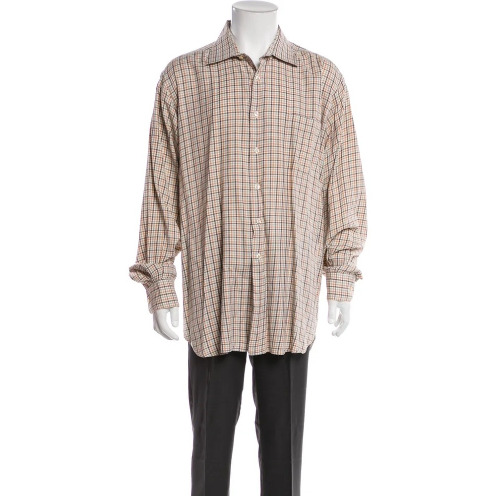 Barneys New York Mens Size‎ XL Brown Plaid Button Down Shirt Long Sleeve